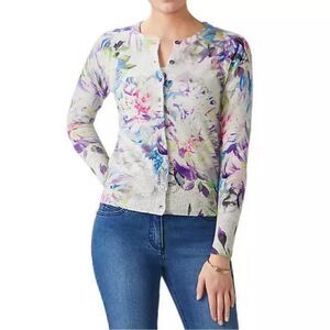 PURE Collection 100% Cashmere Flora Abstract Print Cardigan Size 6